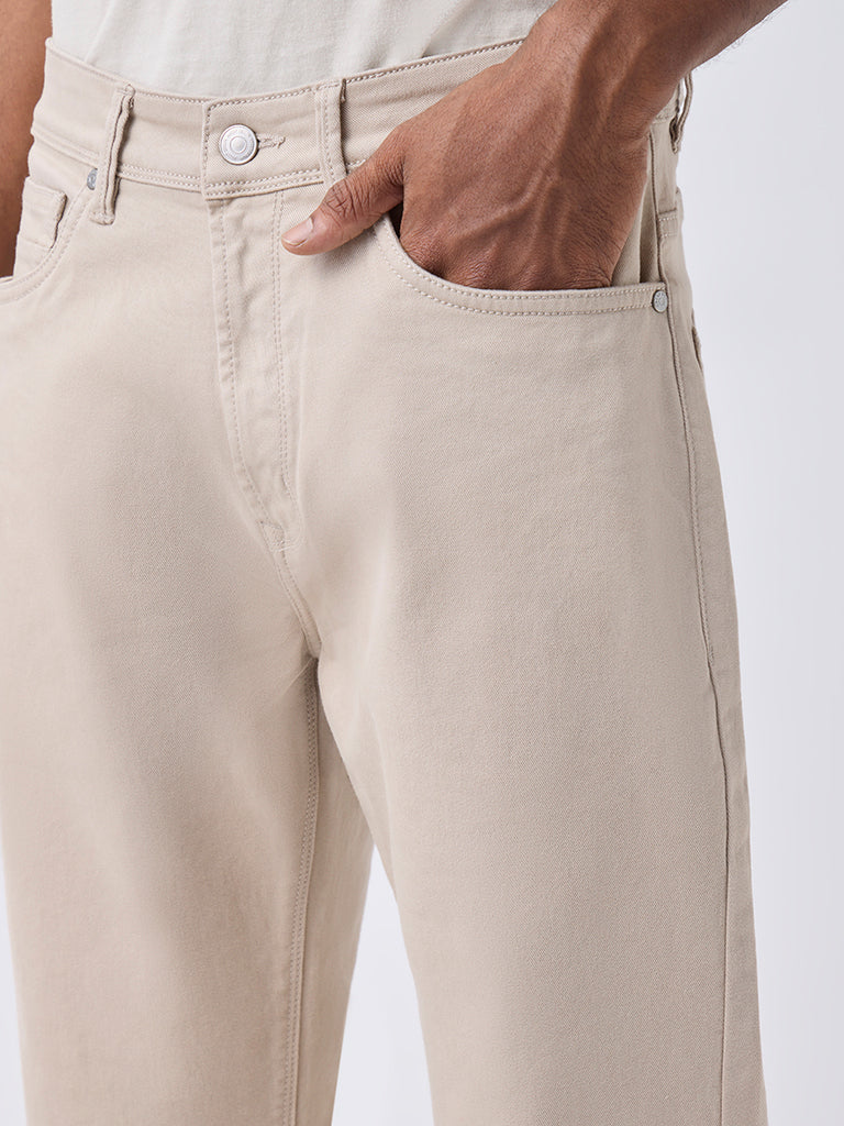 Ascot Beige Relaxed-Fit Mid-Rise Jeans
