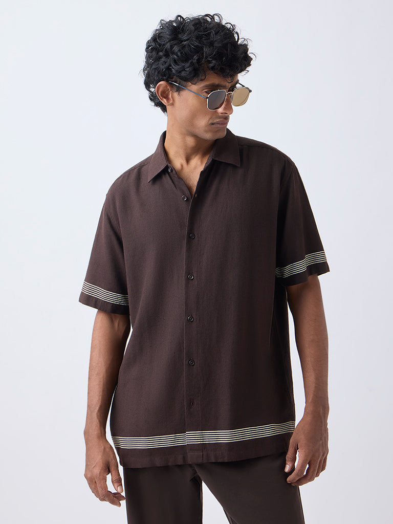 Ascot Dark Brown Striped Relaxed-Fit Shirt