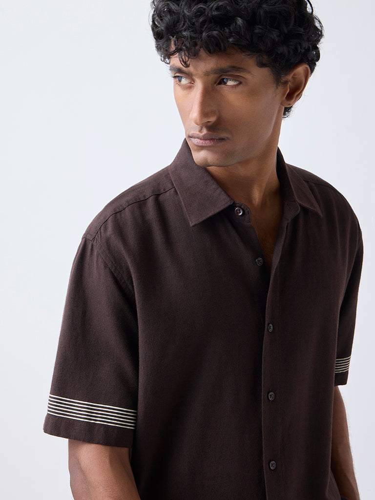 Ascot Dark Brown Striped Relaxed-Fit Shirt