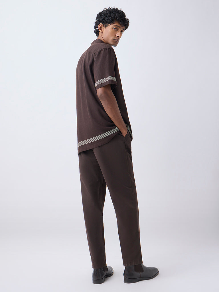 Ascot Dark Brown Striped Relaxed-Fit Shirt