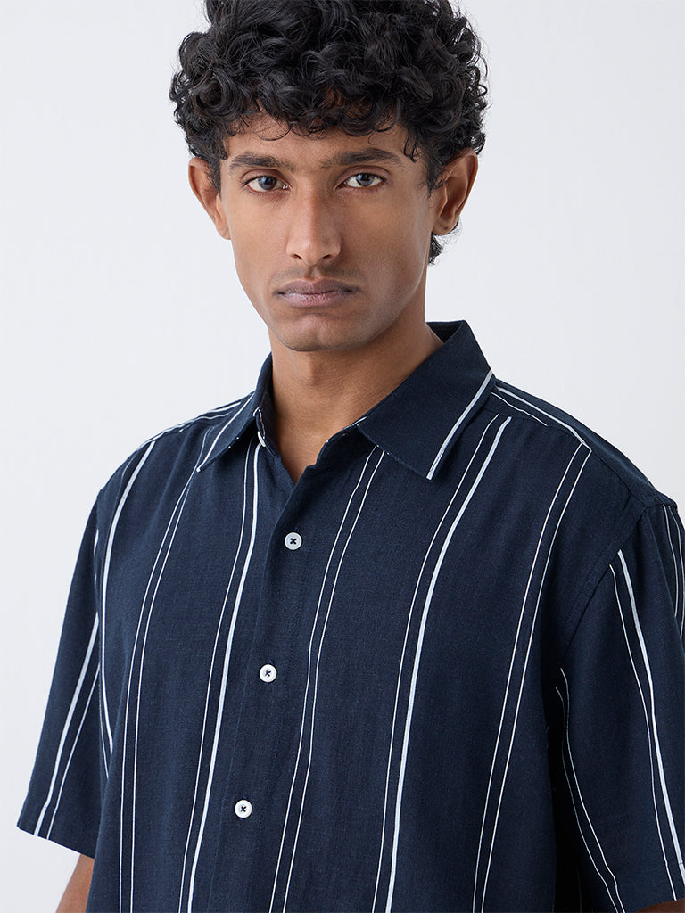 Ascot Navy Striped Relaxed-Fit Shirt