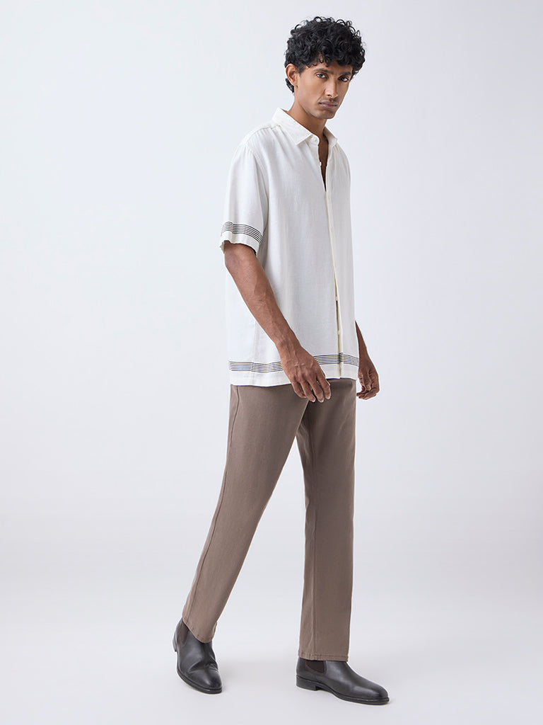 Ascot Off-White Striped Relaxed-Fit Shirt