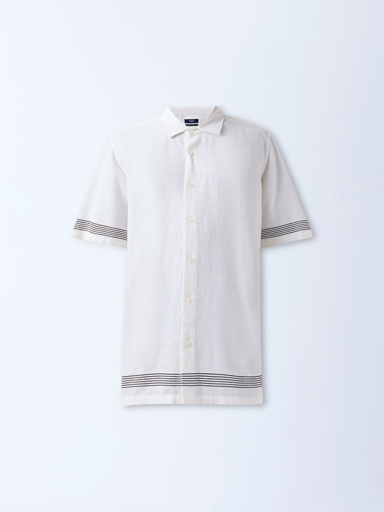 Ascot Off-White Striped Relaxed-Fit Shirt