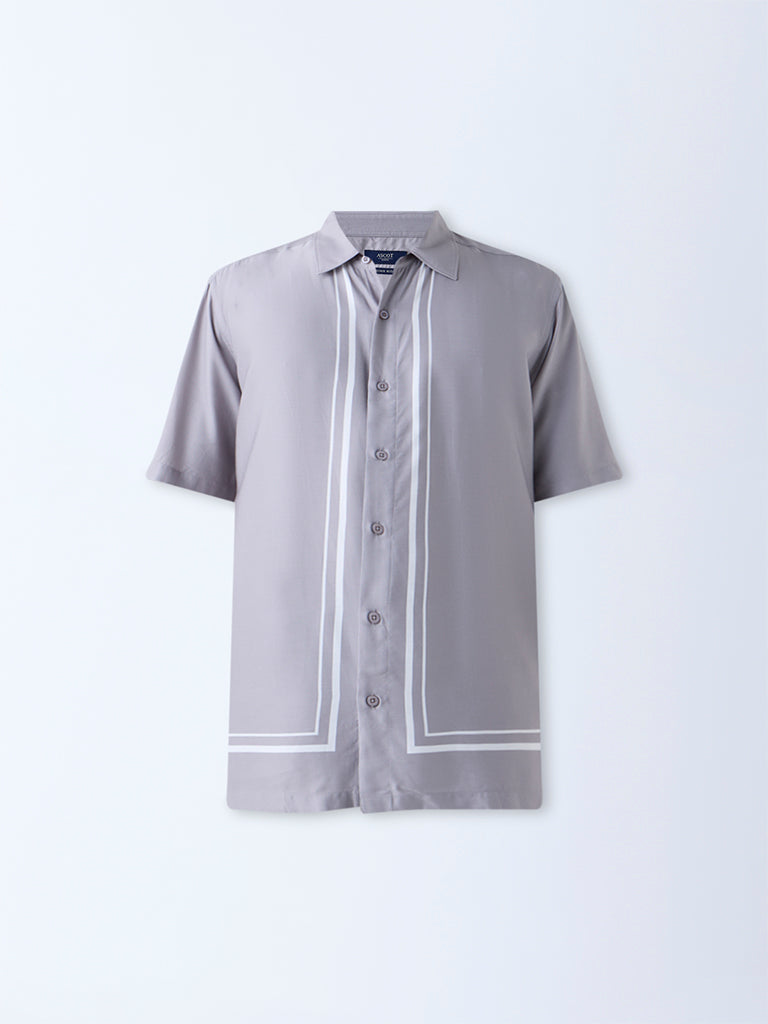 Ascot Grey Printed Relaxed-Fit Shirt