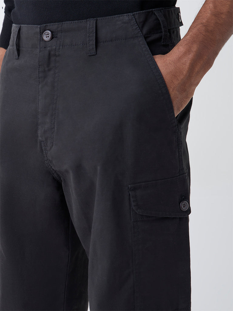 WES Casuals Black Relaxed-Fit Cotton-Blend Trousers