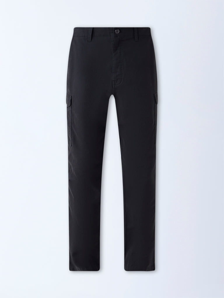 WES Casuals Black Relaxed-Fit Cotton-Blend Trousers