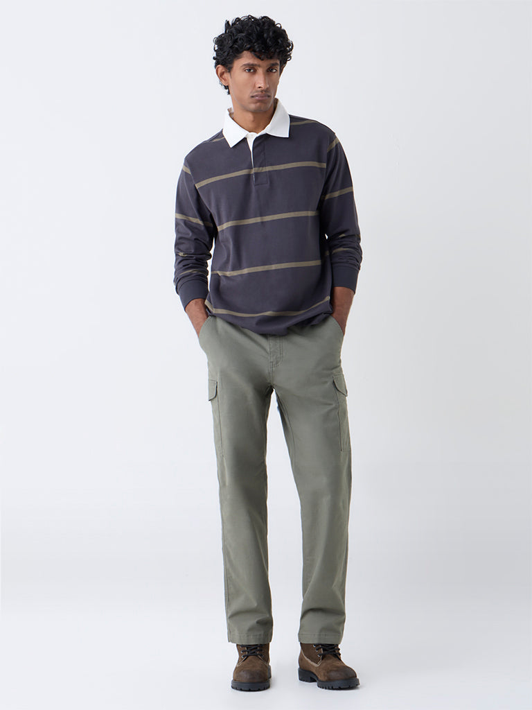 WES Casuals Olive Relaxed-Fit Cotton Trousers