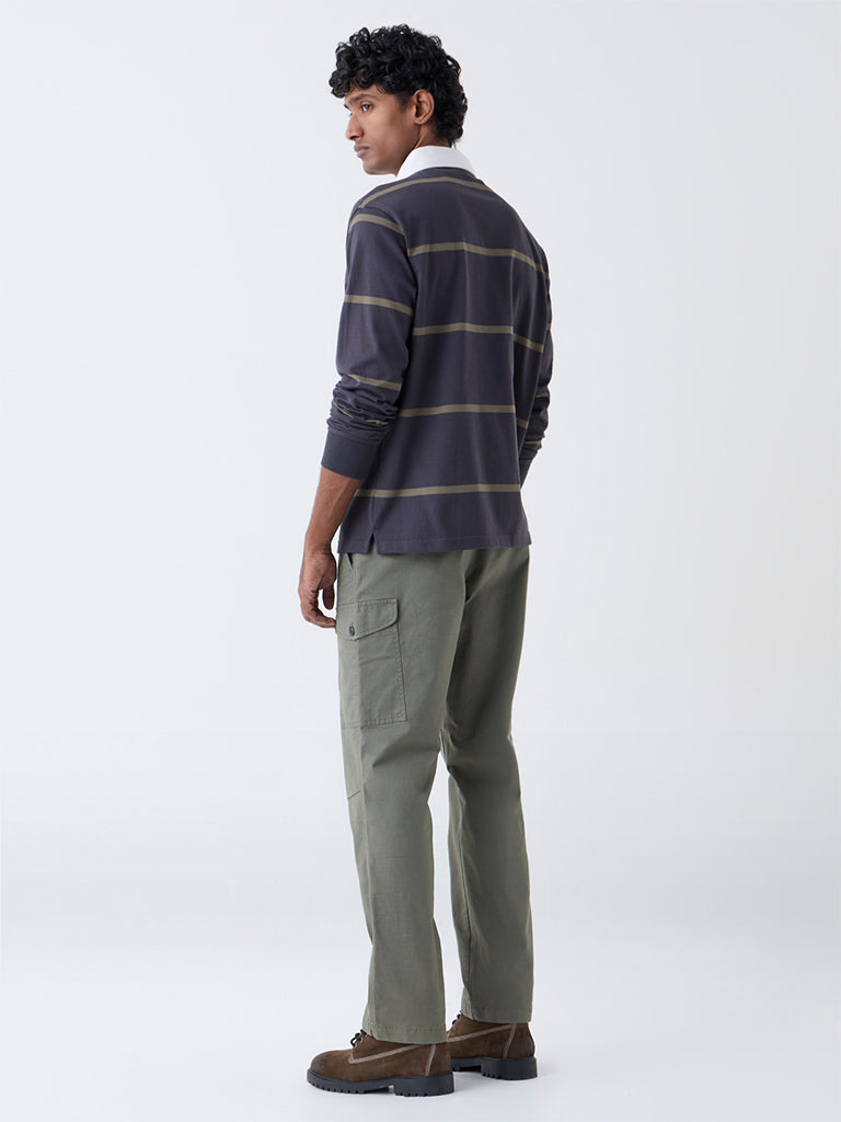 WES Casuals Olive Relaxed-Fit Cotton Trousers