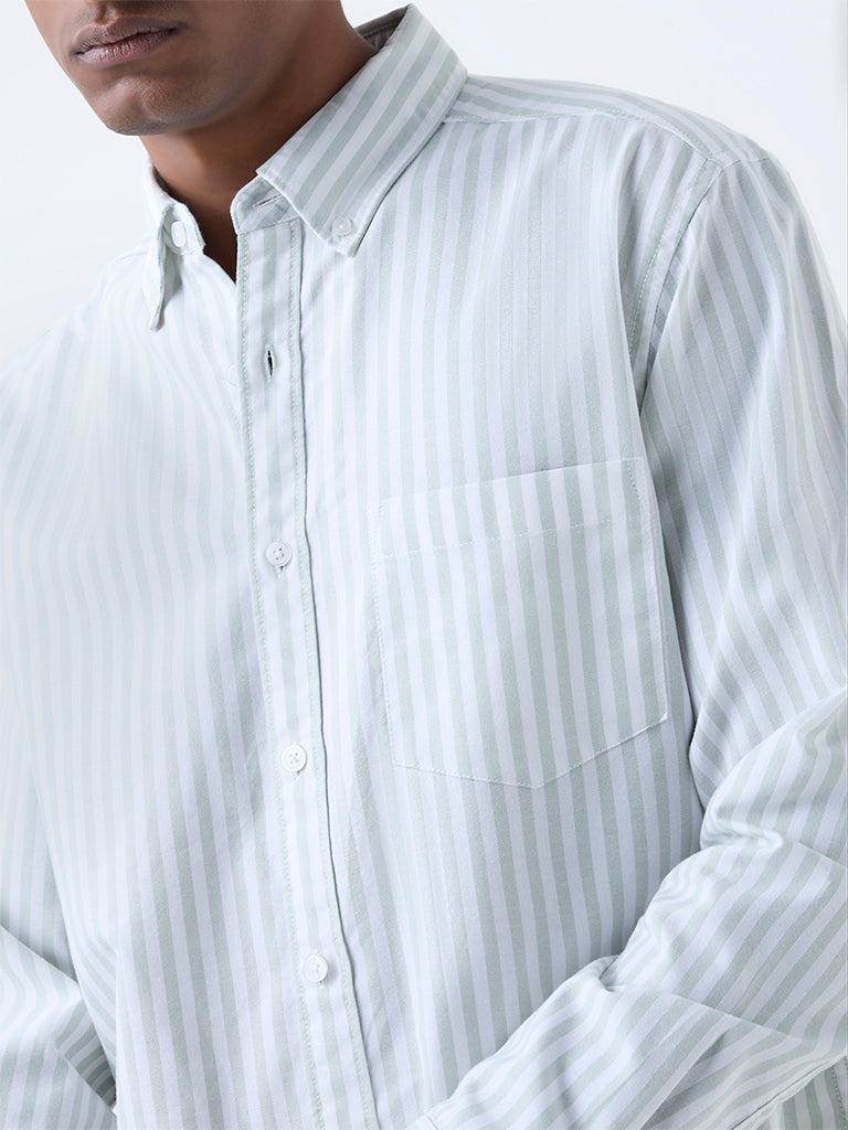 WES Casuals White Striped Relaxed-Fit Cotton Shirt