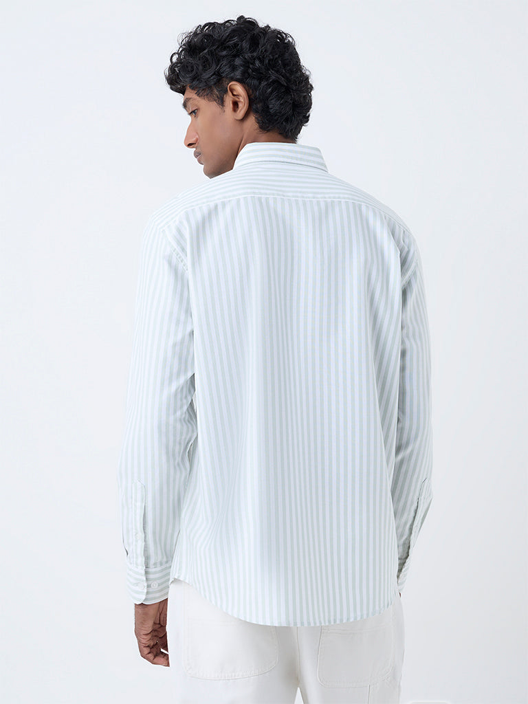 WES Casuals White Striped Relaxed-Fit Cotton Shirt