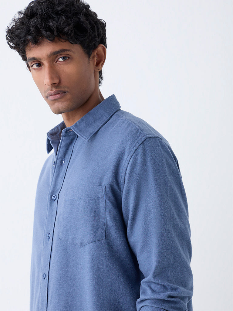 WES Casuals Dusty Blue Solid Relaxed-Fit Cotton Shirt