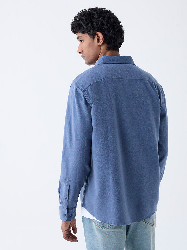 WES Casuals Dusty Blue Solid Relaxed-Fit Cotton Shirt