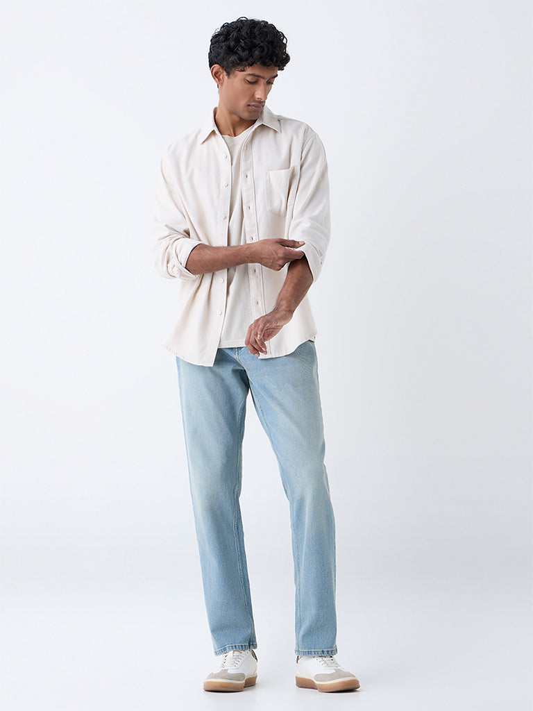 WES Casuals Off-White Solid Relaxed-Fit Cotton Shirt