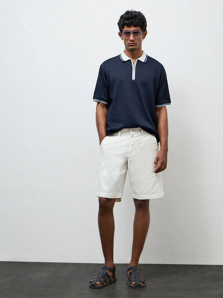 WES Casuals Navy Relaxed-Fit Cotton-Blend Quarter-Zip Polo T-Shirt