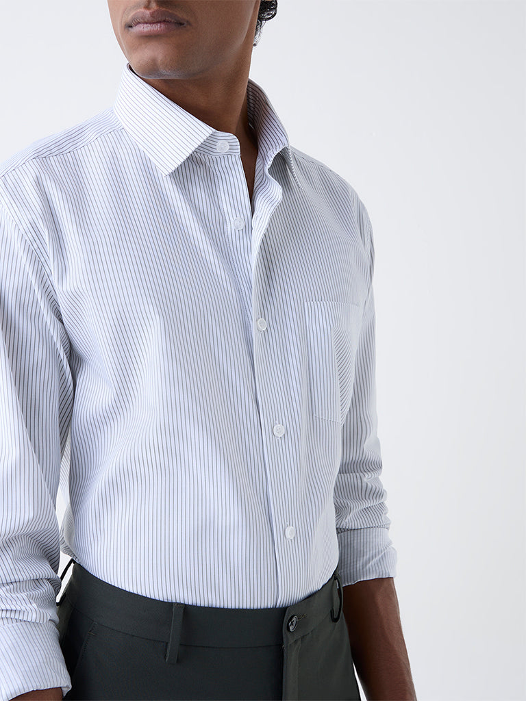 WES Formals White Pinstriped Relaxed-Fit Cotton Shirt