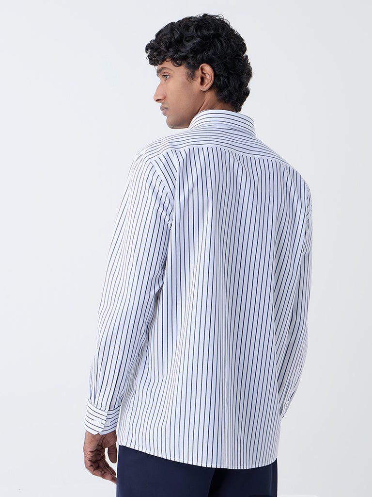 WES Formals Navy Striped Relaxed-Fit Cotton Shirt