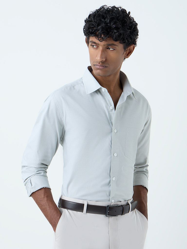 WES Formals Sage Houndstooth Relaxed-Fit Cotton Shirt