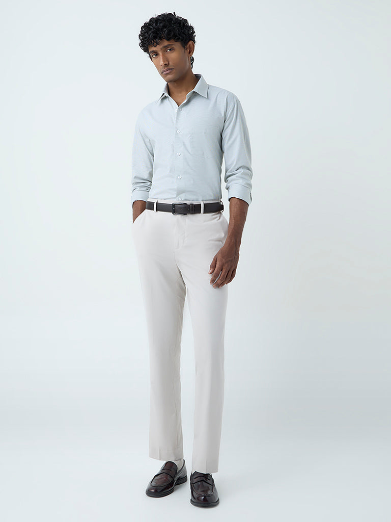 WES Formals Sage Houndstooth Relaxed-Fit Cotton Shirt