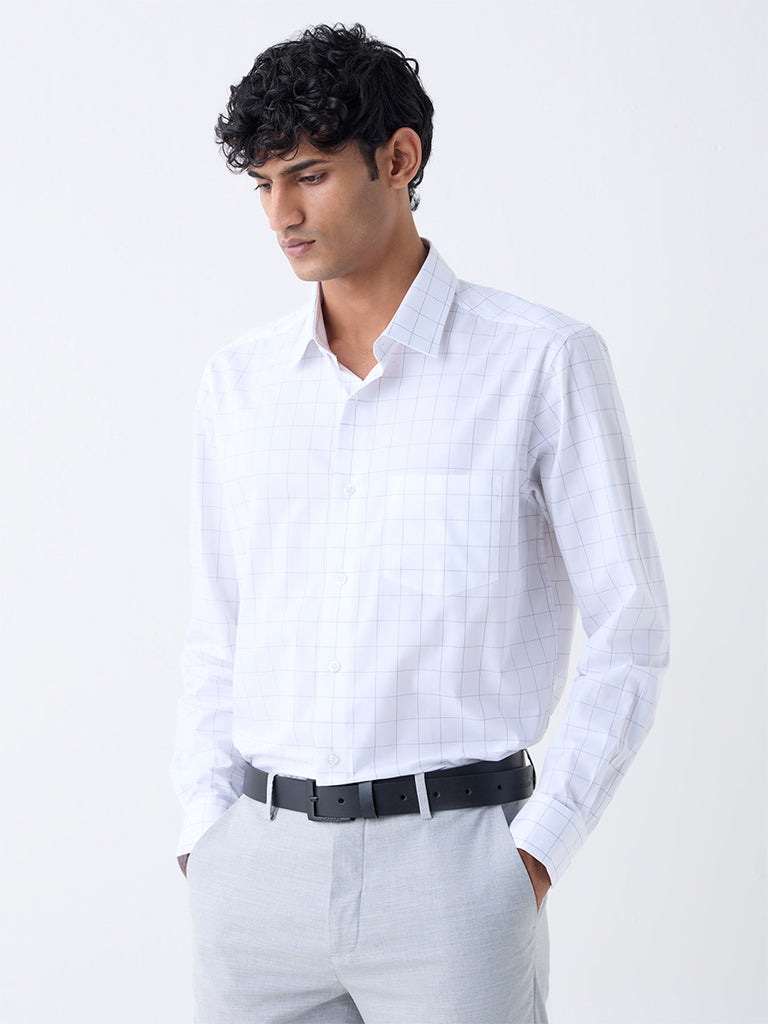 WES Formals White Checks Design Relaxed-Fit Cotton Shirt