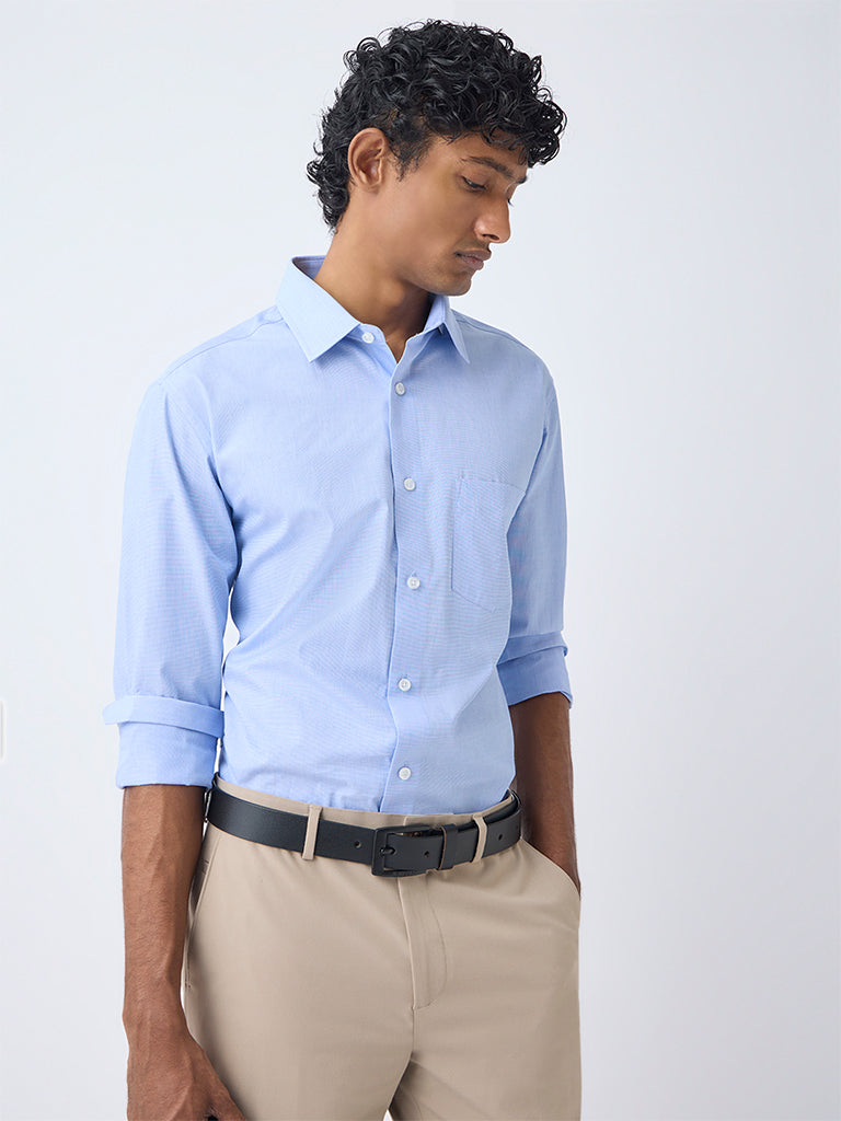 WES Formals Light Blue Relaxed-Fit Cotton Shirt