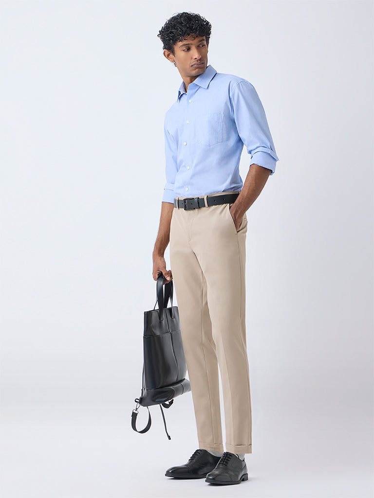 WES Formals Light Blue Relaxed-Fit Cotton Shirt