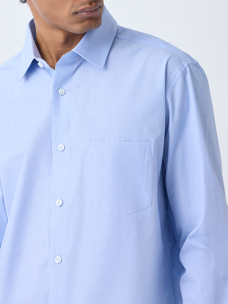 WES Formals Light Blue Relaxed-Fit Cotton Shirt