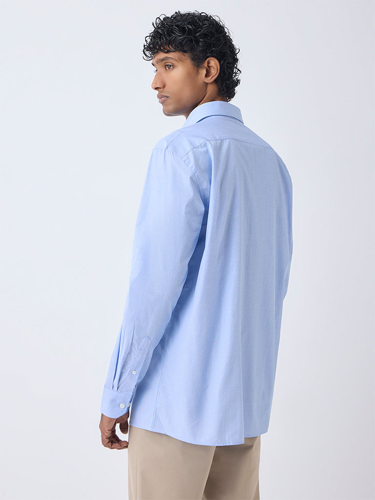 WES Formals Light Blue Relaxed-Fit Cotton Shirt