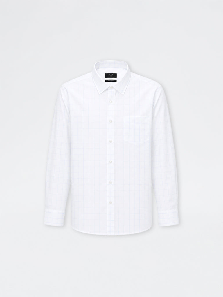 WES Formals White Checkered Slim-Fit Cotton Shirt