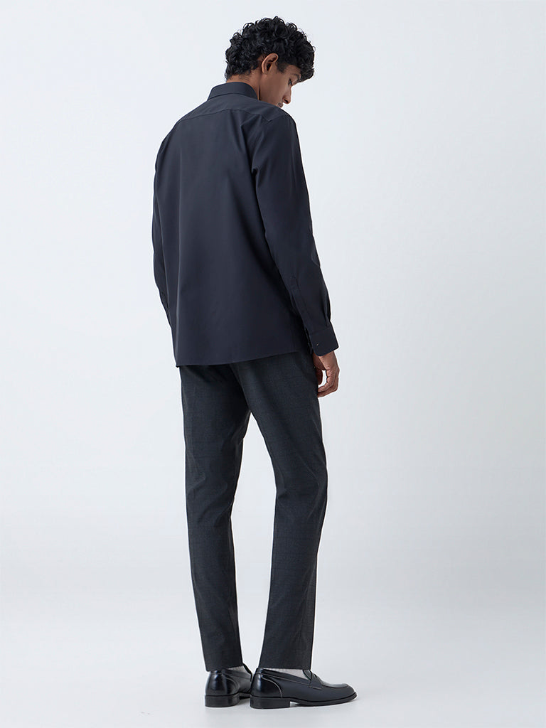 WES Formals Dark Grey Checks Relaxed Fit Mid-Rise Trousers