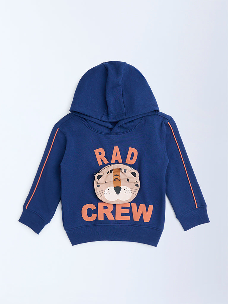 HOP Kids Navy Animal Design Cotton-Blend Hoodie