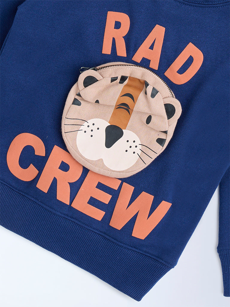HOP Kids Navy Animal Design Cotton-Blend Hoodie