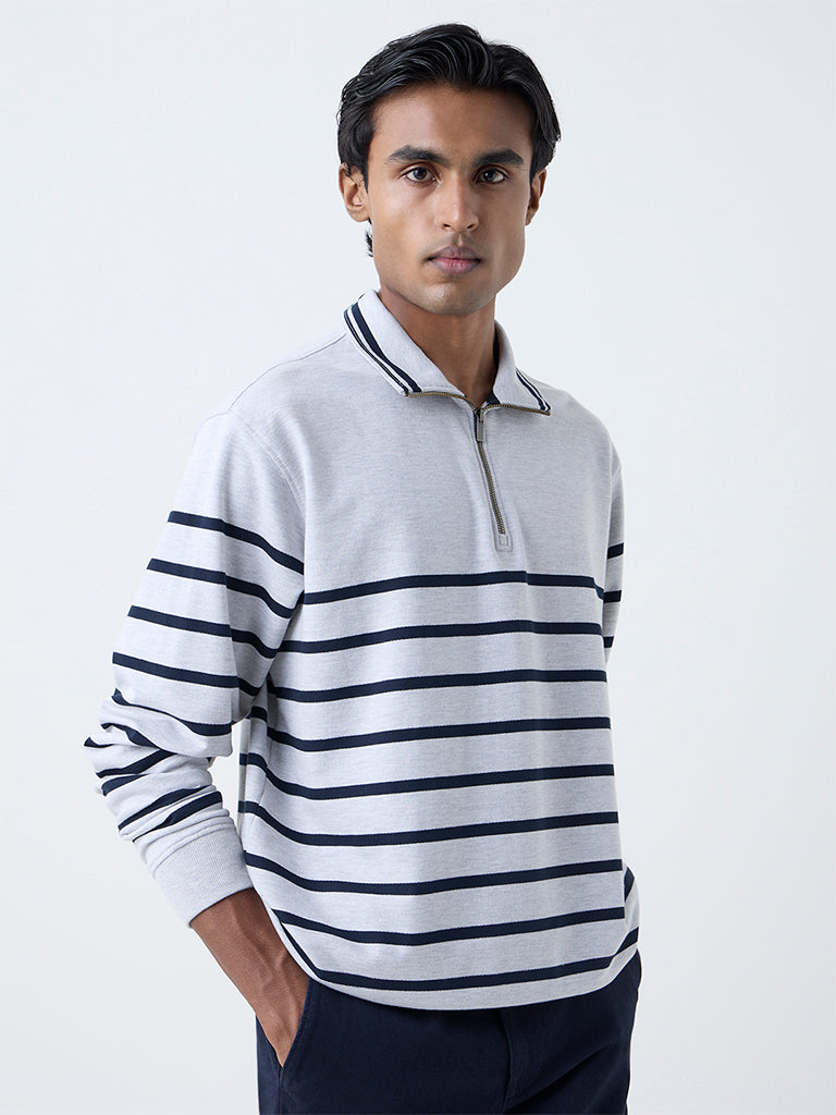 WES Casuals Grey Relaxed-Fit Cotton-Blend Quarter-Zip Sweatshirt