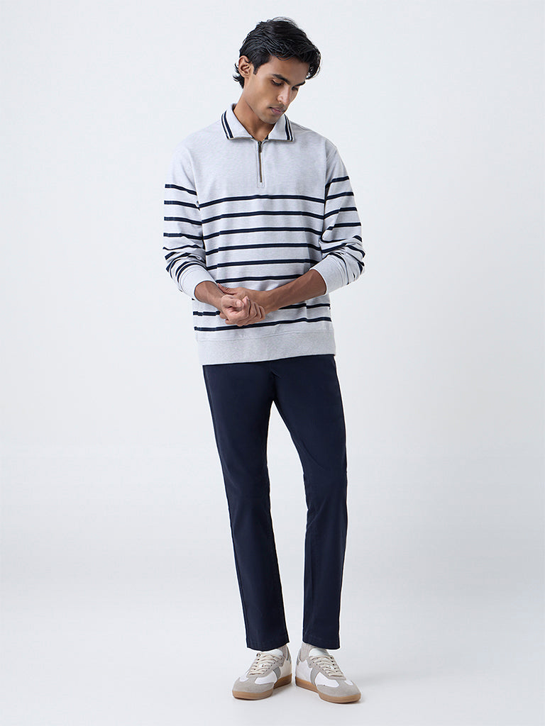 WES Casuals Grey Relaxed-Fit Cotton-Blend Quarter-Zip Sweatshirt
