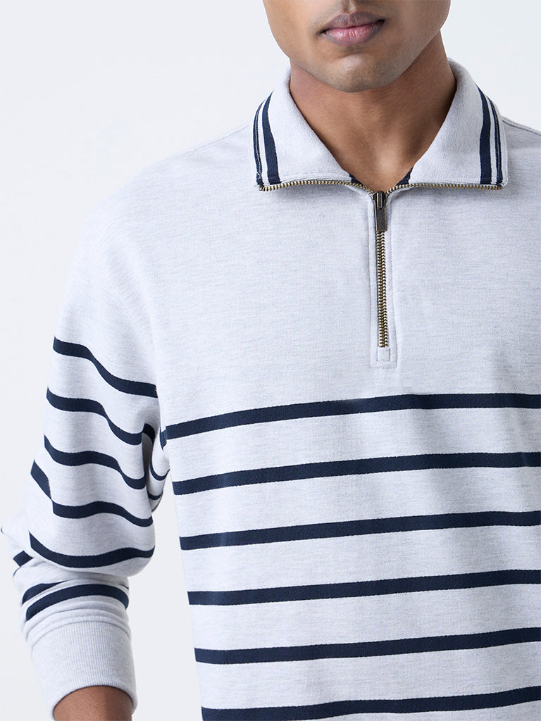 WES Casuals Grey Relaxed-Fit Cotton-Blend Quarter-Zip Sweatshirt