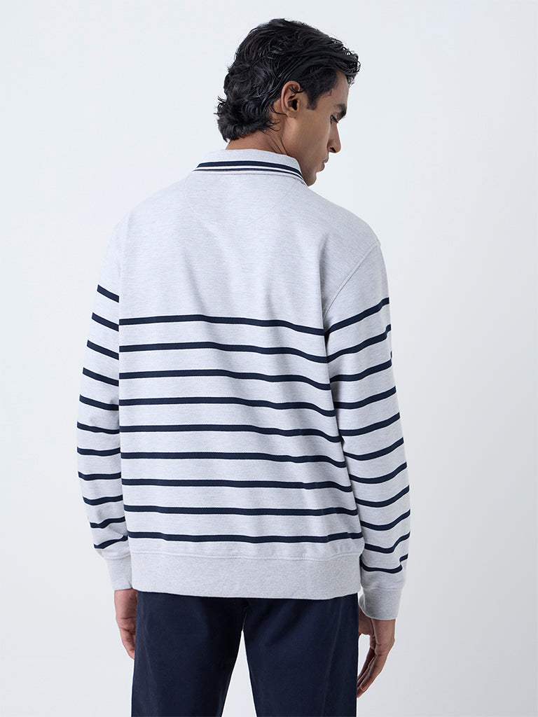 WES Casuals Grey Relaxed-Fit Cotton-Blend Quarter-Zip Sweatshirt