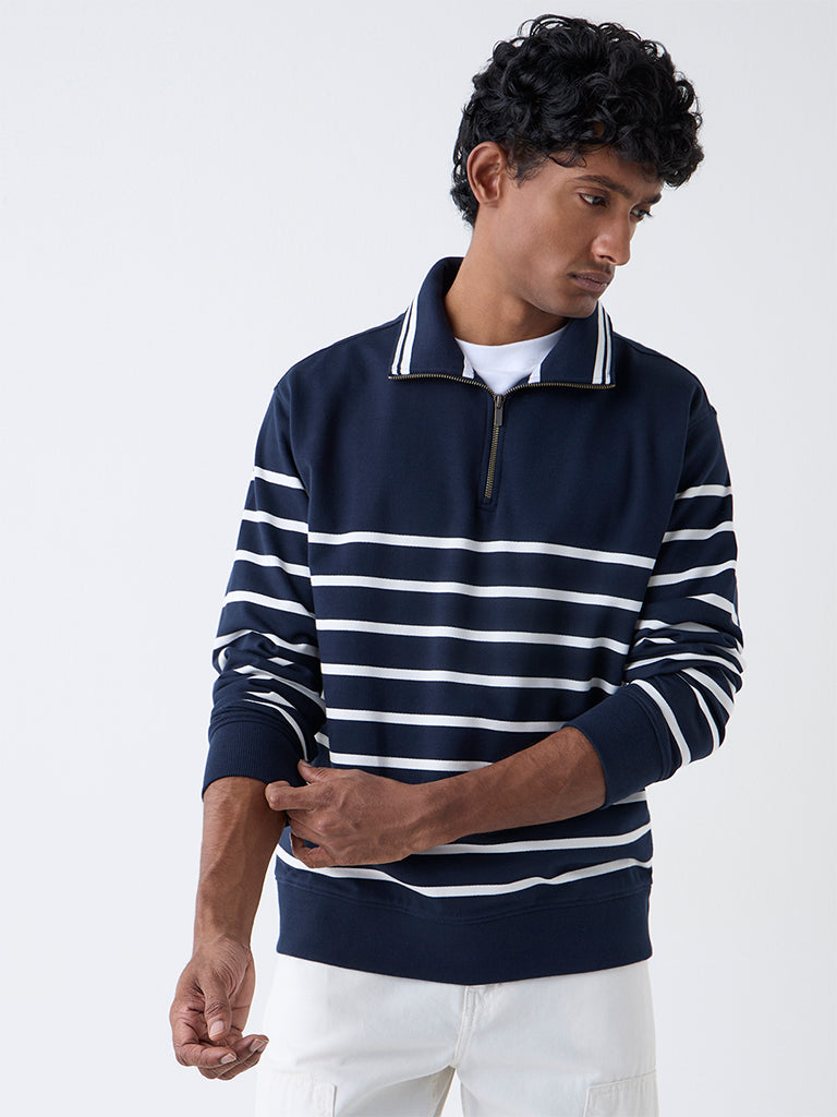 WES Casuals Navy Relaxed-Fit Cotton-Blend Quarter-Zip Sweatshirt