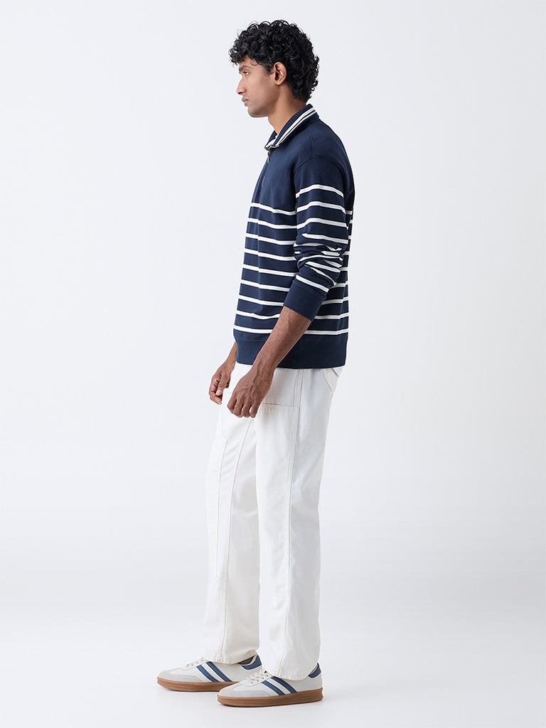 WES Casuals Navy Relaxed-Fit Cotton-Blend Quarter-Zip Sweatshirt