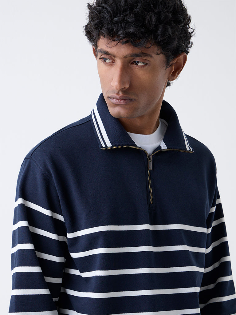 WES Casuals Navy Relaxed-Fit Cotton-Blend Quarter-Zip Sweatshirt