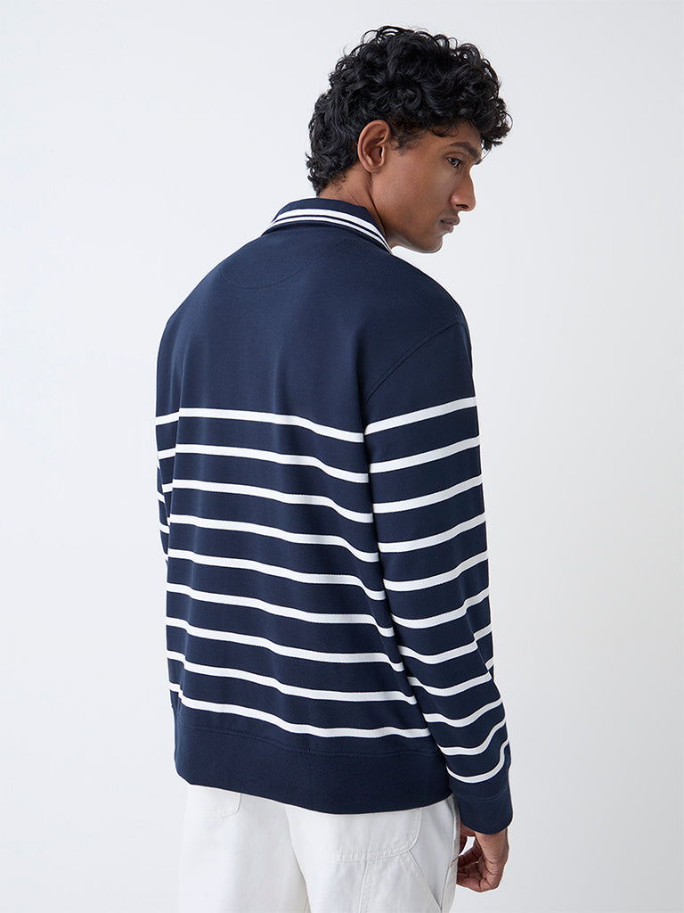 WES Casuals Navy Relaxed-Fit Cotton-Blend Quarter-Zip Sweatshirt