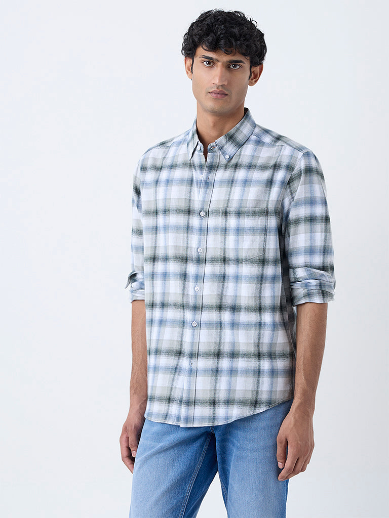 WES Casuals Green Checkered Relaxed-Fit Cotton Shirt