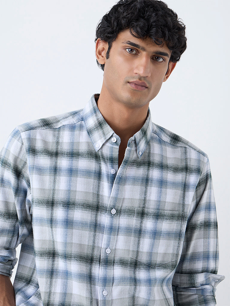 WES Casuals Green Checkered Relaxed-Fit Cotton Shirt