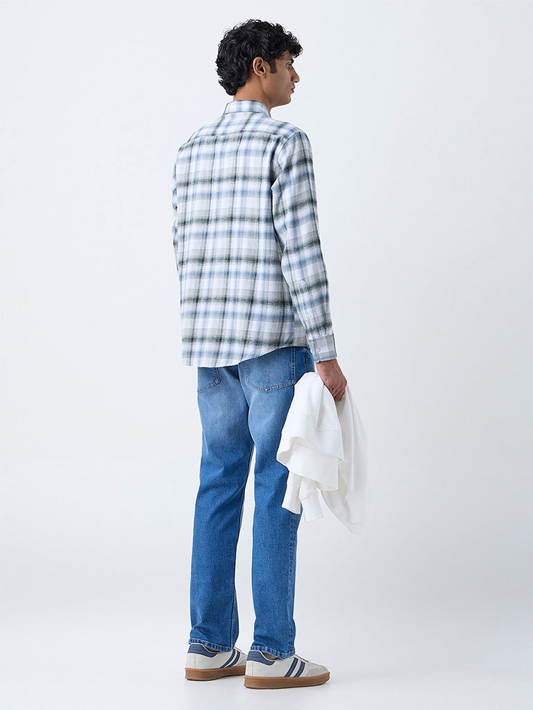 WES Casuals Green Checkered Relaxed-Fit Cotton Shirt