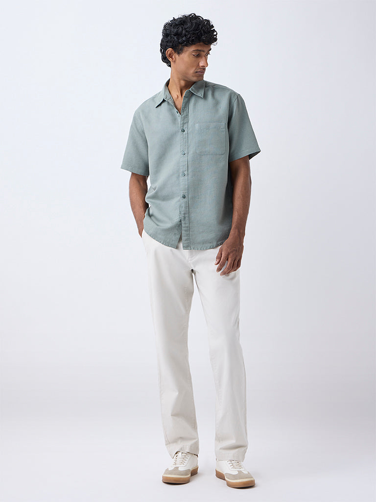 WES Casuals Green Relaxed-Fit Linen-Blend Shirt