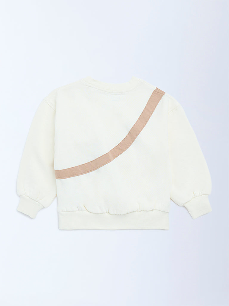 HOP Kids Girls Off-White Animal Design Cotton-Blend Sweatshirt