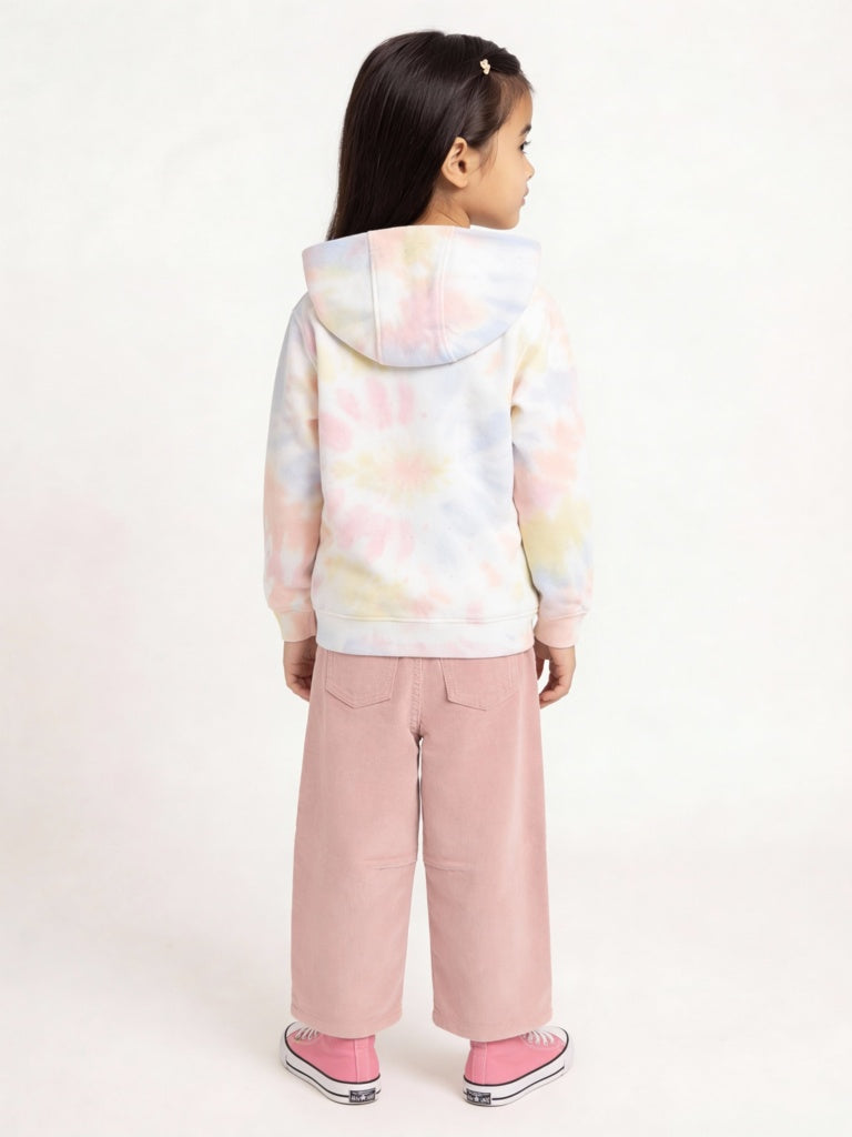 HOP Kids Girls Multicolour Tie-Dye Design Cotton-Blend Hoodie