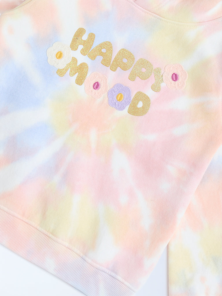 HOP Kids Girls Multicolour Tie-Dye Design Cotton-Blend Hoodie