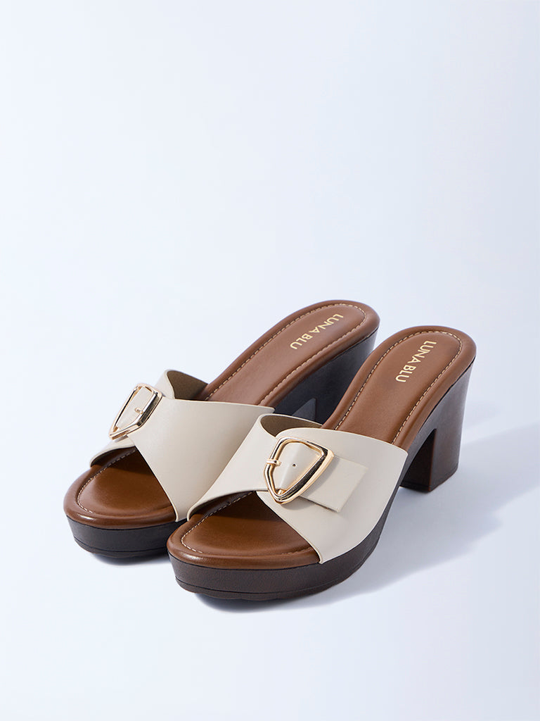 LUNA BLU Ivory Block Heel Sandals