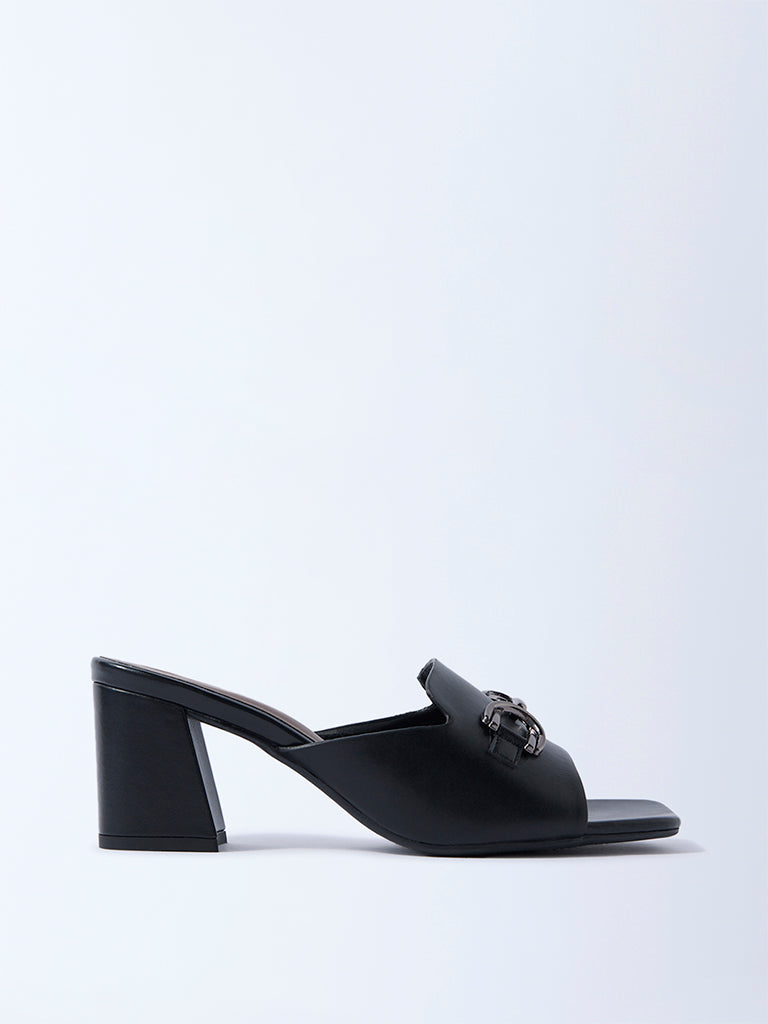 LUNA BLU Black Buckle-Detailed Heel Sandals