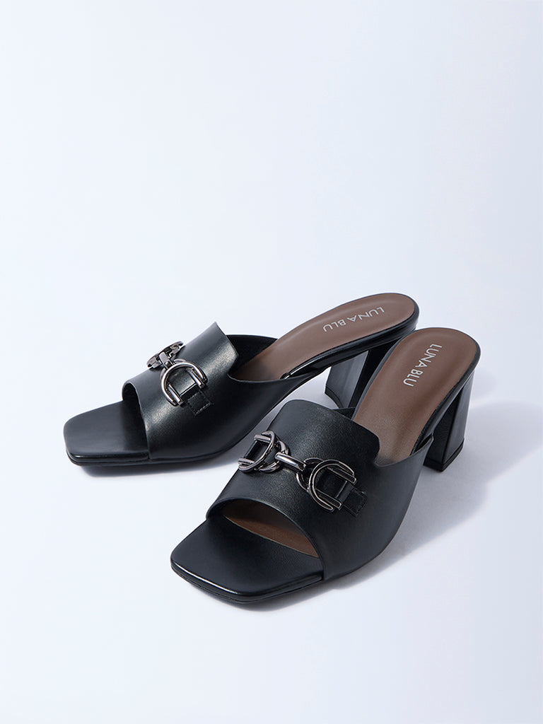 LUNA BLU Black Buckle-Detailed Heel Sandals