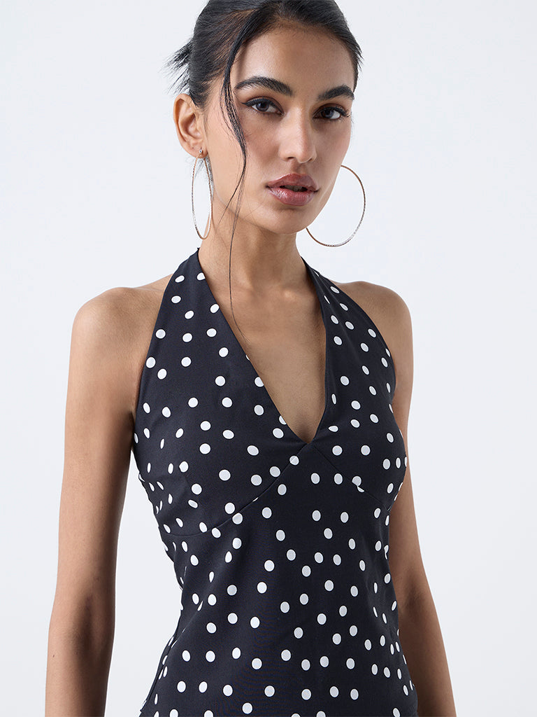 Buy Nuon Black Polka Dots Halter-Neck Top from Westside Buy Nuon Black Polka Dots Halter-Neck Top from Westside